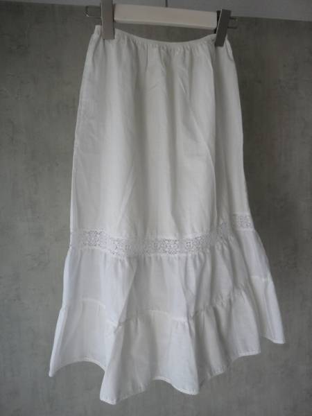 ★60s ヴィンテージ フランス コットン スカート ホワイト 切替 ロング拍卖