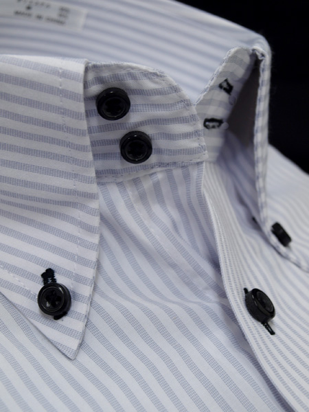 ◇M-39白*グレーストライプ/ドゥエボタンダウンノーアイロン半袖ビジネスワイシャツ新品即決拍卖