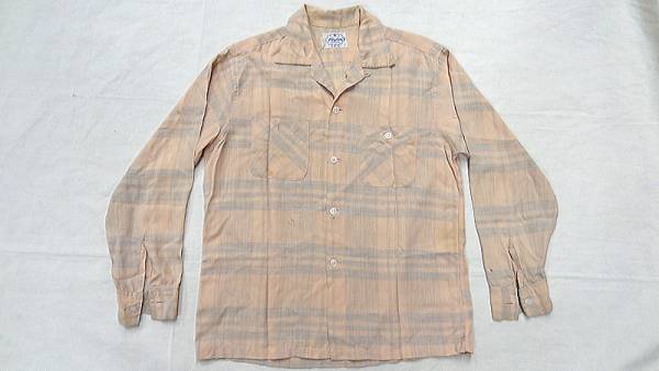 ビンテージ PILGRIM ピルグリム 50S 激レア かすり オンブレ シャドーチェック 柄 シャツ 肌色 薄 チェック スキン カラー サイズ 15 希少拍卖