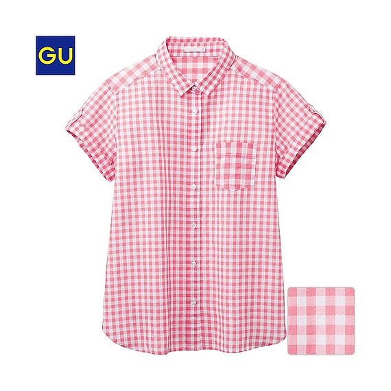 GU/ジーユー ロールアップシャツ ギンガムチェック 半袖 S拍卖