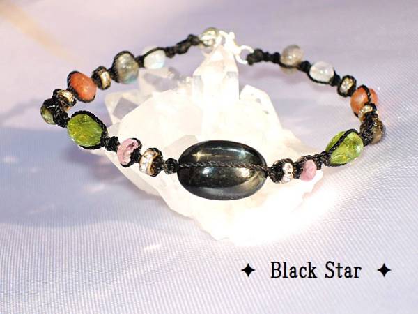 ★十字の星輝く★ブラックスター天然石ブレスレット銀925kamesan拍卖