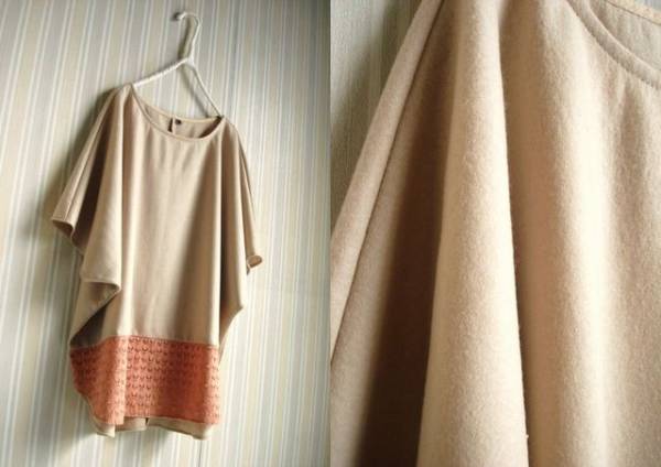 圧縮ウールゆるPO★ベージュ&花びらレース ハンドメイド 拍卖