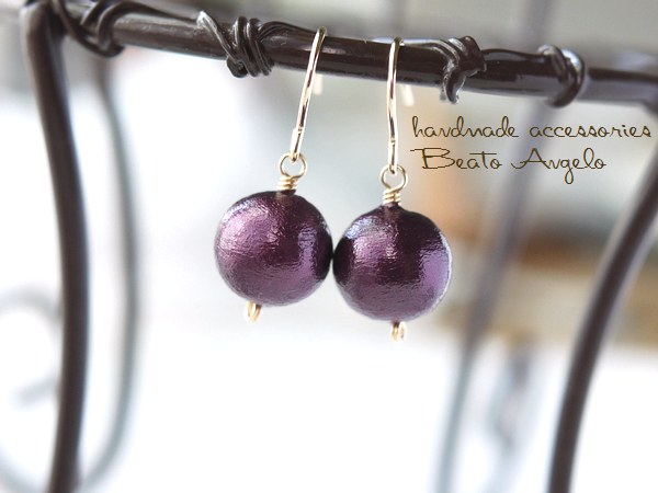 ◇◆+angelo+K14GF コットンパールの一粒ピアス(p-078)アメジスト 10mm シンプル パープル拍卖