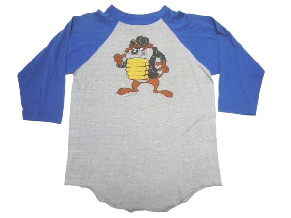 80’s ビンテージ タスマニアン・デビル 七分袖 ロンT ワーナーブラザース ルーニー・テューンズ 長袖Tシャツ 青×グレー L 古着拍卖