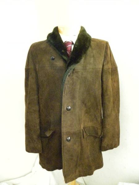 |o_o|USA製Grais(1n)革スエード襟ボアハーフコート160-165cm拍卖