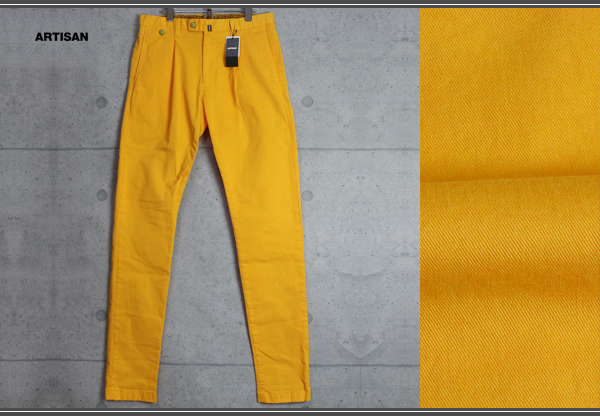 新品 アルチザン メン/ARTISAN MEN 春夏 製品染め カラー ストレッチ コットン パンツ M 山吹色 定価2.4万円拍卖