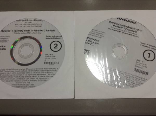 Lenovo M58e Type 7258 7259 7268...用リカバリDVD @未使用2枚組@ Windows7 Professional拍卖