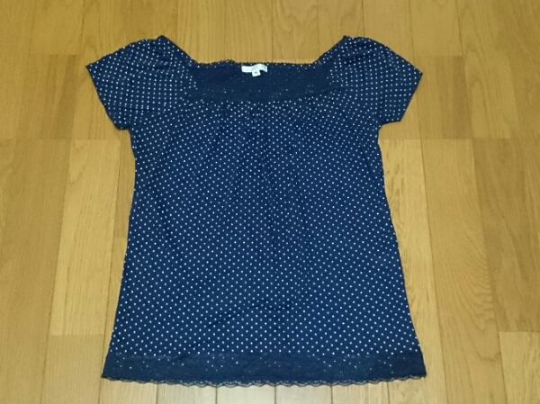 最終値下げ レディース 半袖Tシャツ ネイビー ドット柄 Mサイズ拍卖