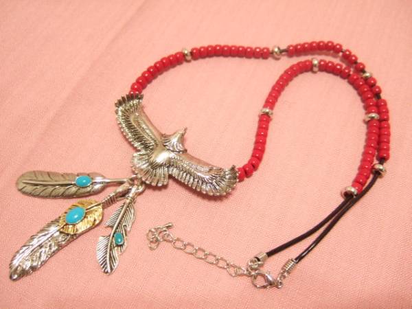 イーグル♪鷲トルコ赤ビーズチョーカー 送料290円 ξchkξξ2s拍卖