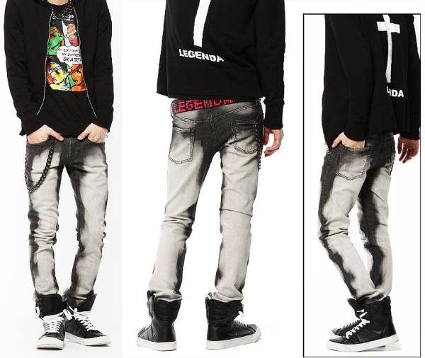 新品未使用LEP022サイズL【 Legenda ハードブリーチデニムスーパースリムストレッチ(ブラック)】スタッズ VANQUISH ジーパン 紳士拍卖