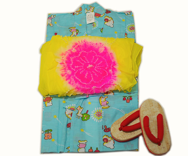 ☆新品☆子供用浴衣:兵児帯:ぞうり:3点セット◆100サイズ◆2拍卖