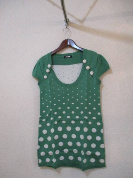 ANAP緑×白ドット半袖ニットチュニック(USED)90415拍卖