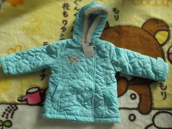 ○新品♪ウサハナフードつき中綿コート95cm水色○拍卖
