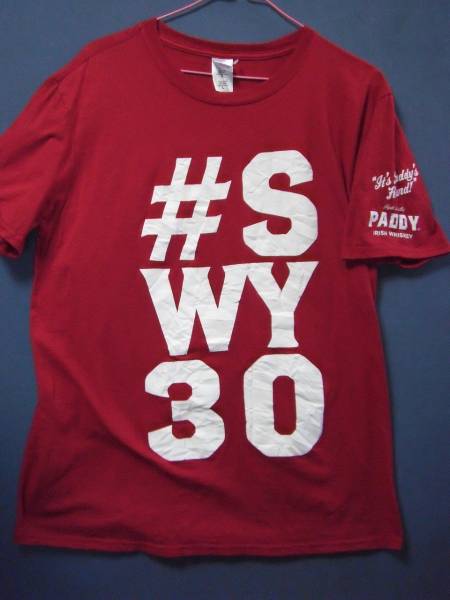 ⑥ USA古着サイズL 前、左腕PADDY IRISH WHISKEY赤色半袖Tシャツ拍卖