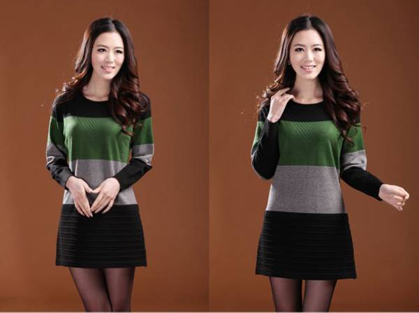 新品/冬暖か着心地の良いカシミヤ混・羊毛チュニックセーターL 緑拍卖