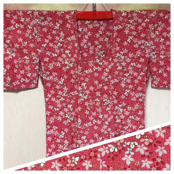 【道行コート】正絹 袷 着丈72cm 紅梅色 花吹雪柄 可愛い拍卖