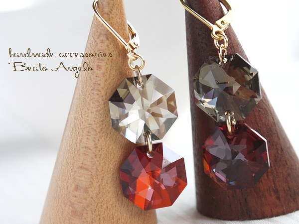 ◇◇+angelo+スワロフスキー 8115と8116のピアス(p-039)ゴールデンチーク&Cレッドマグマ G ※在庫限り拍卖