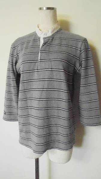 良品BARBARIAN バーバリアン ボーダー ヘンリーネック グレー系拍卖