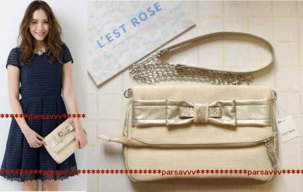 新品紙タグ付き*レストローズ*リボン ショルダー バッグ 2Way クラッチ バッグ ポーチ キナリ拍卖