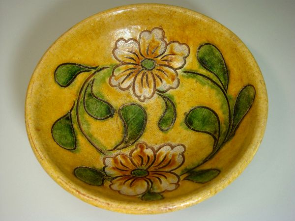 鉢■古い中国の花紋黄釉薬碗 菓子鉢 土物 丸鉢 菓子皿 古玩 唐物 中国 古美術 時代物 骨董品■拍卖