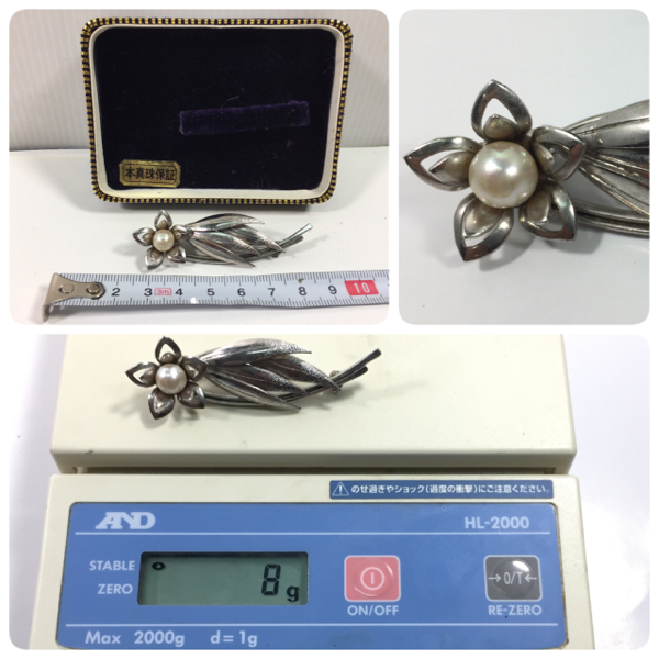 本真珠保証 8mm玉 パールブローチ 帯留めにも♪拍卖
