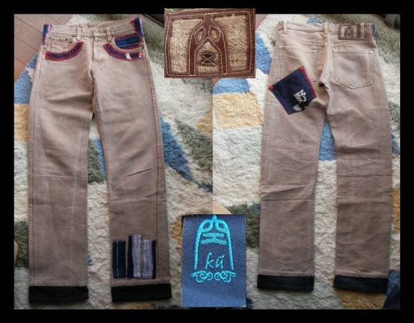 【日本製】空 (ku) パンツ 和柄 チノ 切り替え デザイン 30インチ拍卖