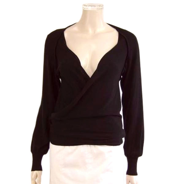 美品★トゥービーシック*TO BE CHIC*黒*カシュクール*しっとりニットカーディガン*Ⅱ(9号.Mサイズ.38)拍卖