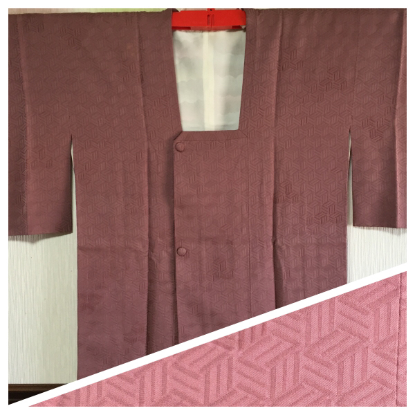 【道行】正絹着物 袷 着丈78.5cm 長春色 変わり網代柄 右肩汚れ拍卖