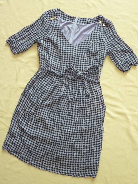 FREE'S PHRASE フリーズ フレーズ 上品 ドット ワンピース M 金ボタン リボン ウエストマーク フリーズショップ フリーズマート系列 拍卖