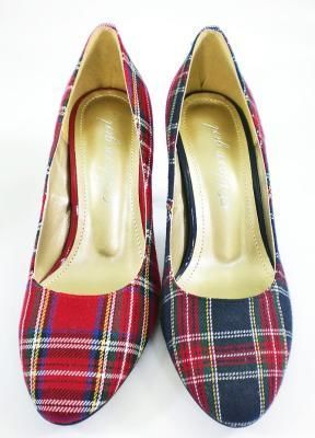 送料無料 ★可愛いチェック柄パンプス★グリーン★M拍卖