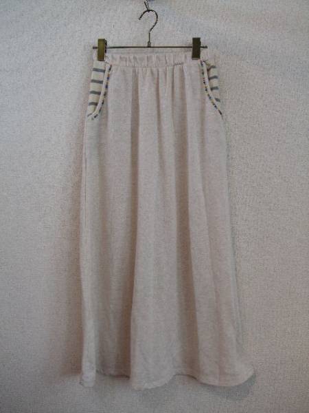 ベージュカットソー地ロングフレアスカート(USED)20814)拍卖