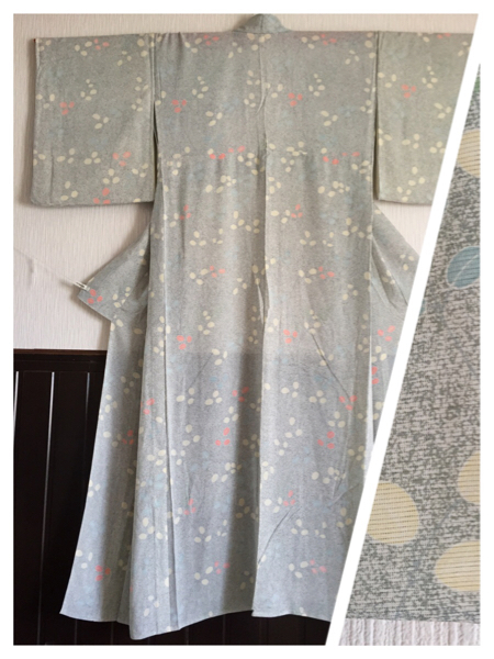 【夏の着物】ポリエステル 絽 身丈158.5cm 薄深川色拍卖