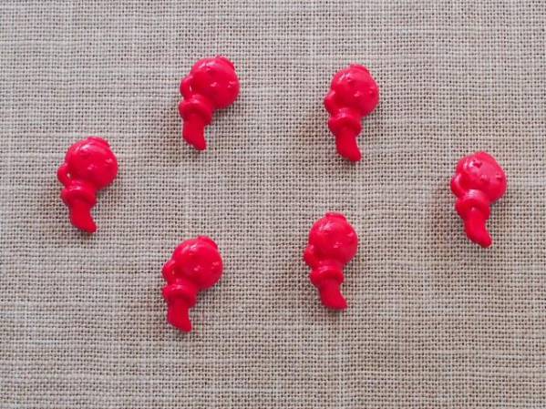 レトロビンテージ手芸雑貨ボタン*キュートなタコ?赤 18mm 6個セット☆リメイクパーツハンドメイド拍卖