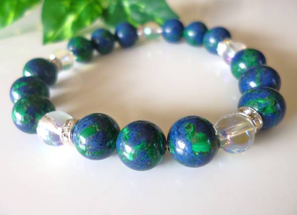 ★イマジネーション★調和と協調★集中力アップ★アジュラマラカイト☆レインボーオーラ♪ ☆10mm☆ ☆17cm☆拍卖