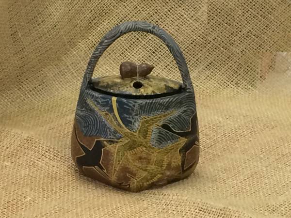 【即決】九谷焼双鶴手付香炉日展作家谷敷正人作 木箱付拍卖