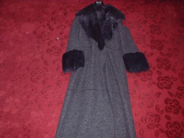 即決!LaMattaラマッタフェルトウールロングコートフォックスファーリアルファーグレー毛皮拍卖