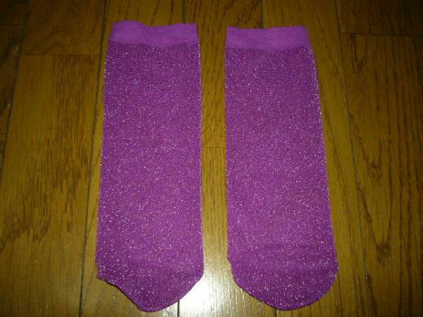 靴下 紫 細かい シルバーラメ入り 19cm~24cm お洒落 未使用拍卖