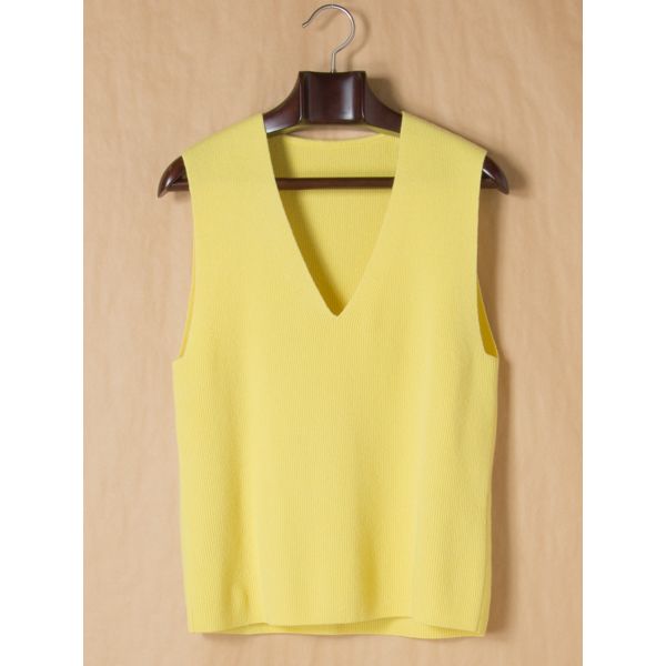LOLO ロロ Vネックウールニットベスト イエロー L拍卖