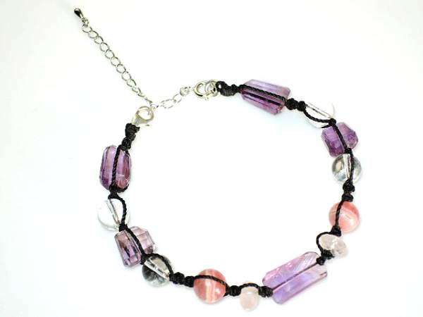 ★アメジスト+ロードクロサイト★天然石ブレスレット★宝石カットビーズジュエリーアクセサリーハンドメイド★シルバー925銀kamesan拍卖