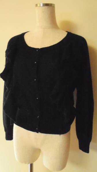 レイビームス Ray Beams カーディガン ニット 黒 フリル拍卖