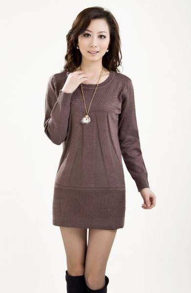 新品/冬暖か着心地の良いカシミヤ混・チュニックセーター F 茶拍卖