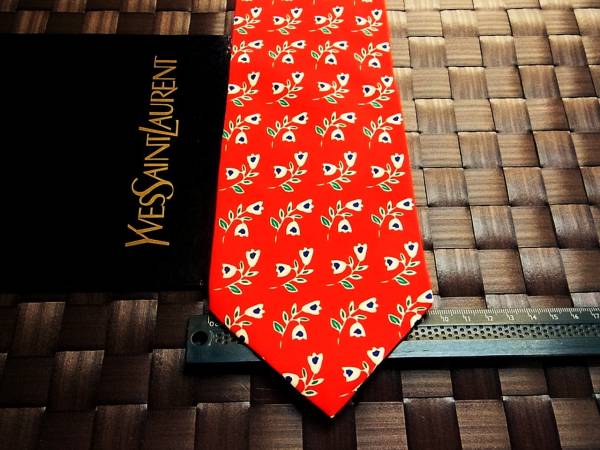 【良品】y6622【YSL】サンローランのネクタイ●花・植物拍卖