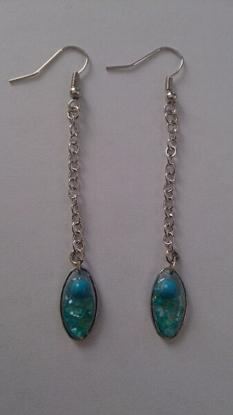 ハンドメイド夏ピアス☆ターコイズ☆レジンシェルチェーン手作り拍卖