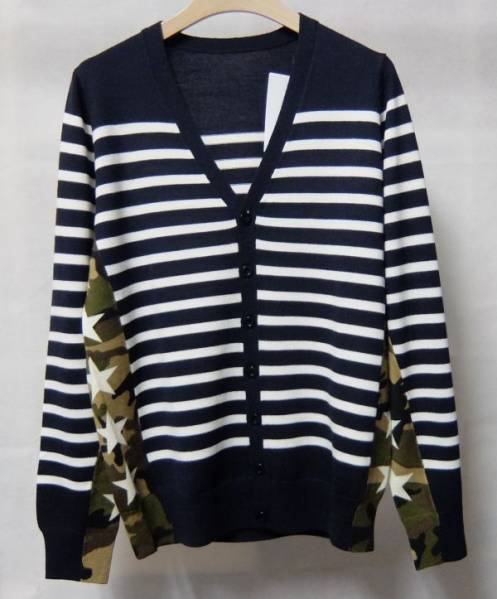 SOPHNET ソフネット CAMOUFLAGE STAR SIDE BORDER KNIT CARDIGAN ニット カーディガン S 紺拍卖