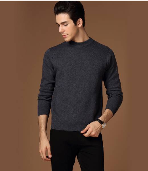 ☆冬 暖か着心地の良い紳士用カシミヤハイ混・ネックセーターL グレー拍卖