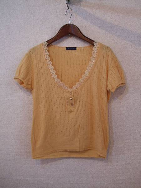 pour la frime黄色レース付Vネックカットソー(USED)12613拍卖