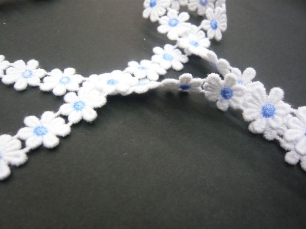 ●(NT002)数量限定。小花のケミカルレース(白/水色)1m拍卖