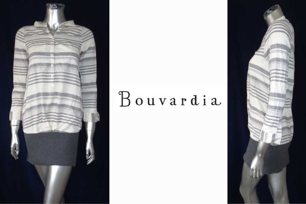 二点落札で送料無料! B78 Bouvardia ブバルディア 長袖 ワンピース 白 グレー F ボーダー コットン 綿拍卖