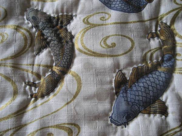 ★ハンドメイドタペストリー 鯉の絵柄 茶xベージュ 金糸拍卖