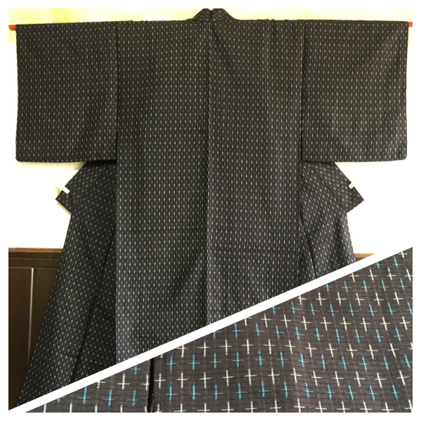 【紬】正絹の着物 単衣 身丈141cm 煤竹色 蚊絣柄 080802拍卖